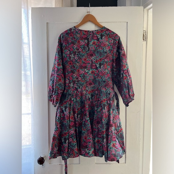 Evereve Sutton Dark Pink Floral Long Sleeve Belted Mini Dress Size Large - Picture 10 of 10